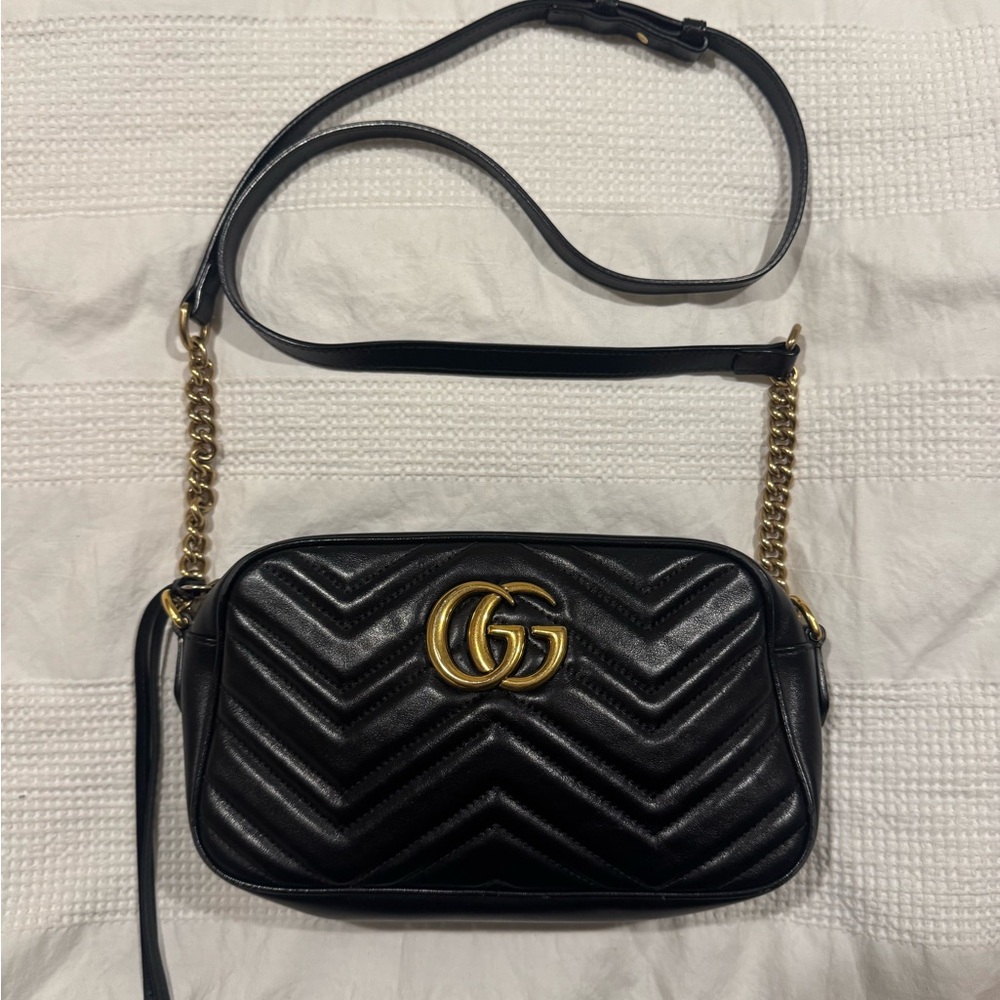 Gucci Black and Gold Chevron Crossbody Bag